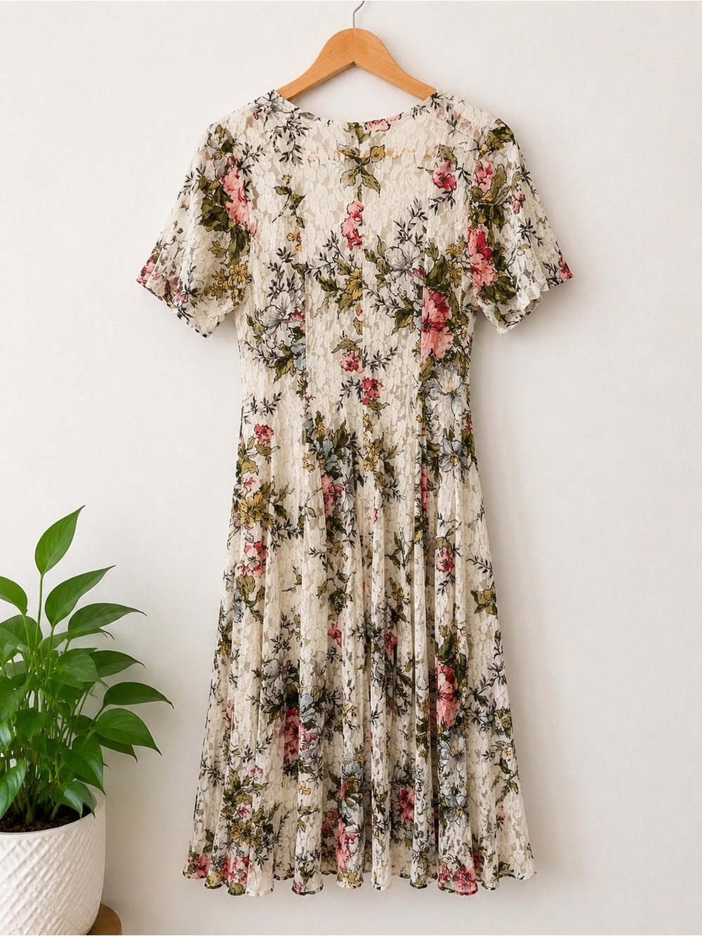 90s Vintage Lace Midi Dress Cottagecore Boho Romantic Excellent Sz S - Picture 3 of 11